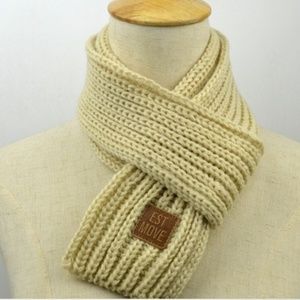 Solid Beige Soft Kitted Kids Children's Scarf Wrap